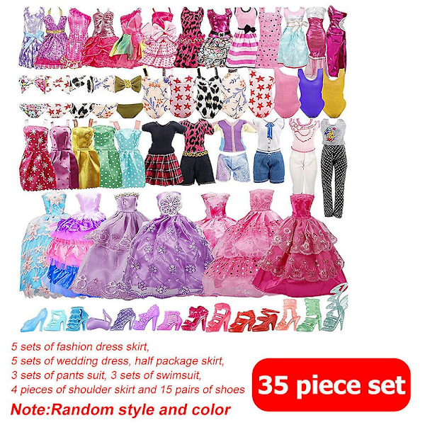 35 st Barbie docka klä upp kläder klänningar skor set mode fest accessoarer barn flickor leksak gåvor