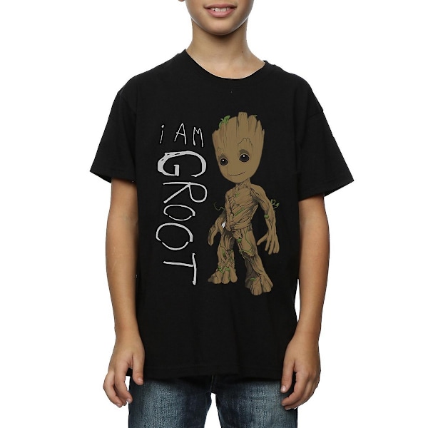 Guardians Of The Galaxy Gutter I Am Groot Scribble Bomulls T-skjorte Svart Black 9-11 Years