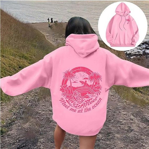 Palm Puff Hettegenser Oversized Langermet Bokstavtrykk Genser for Tenåringsjenter Y2k Hettegenser Mote Snøring Genser med Lommer Rosa-A Rosa-A Pink-A XL