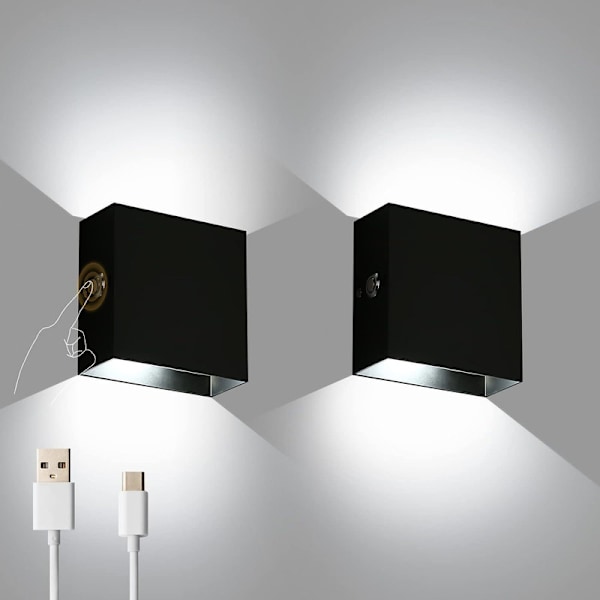 Genopladelig USB væglampe i aluminium, 5 dæmpningsniveauer, simpelt design Cool White