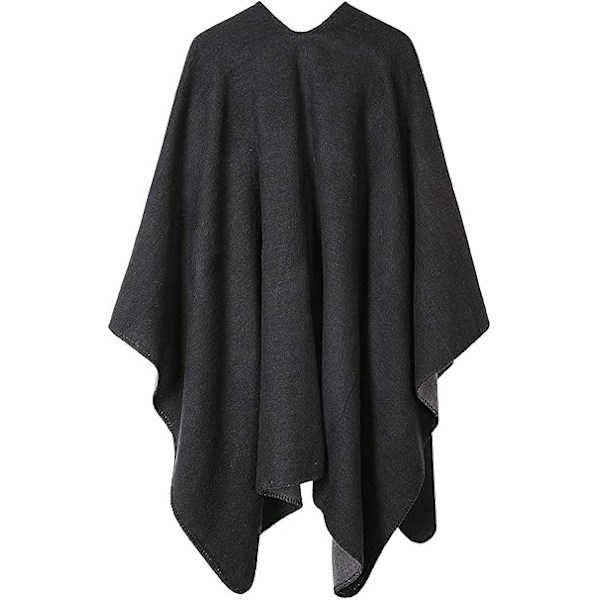 Dam Reversibla Överstora Poncho Cape Varm Sjal Wrap Öppen Fram Tryckt Filt Cardigans