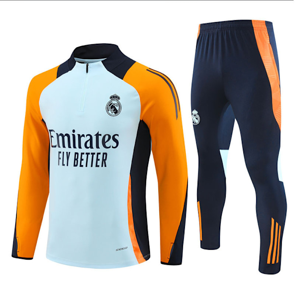 2425 Ny Real Madrid Fotboll Långärmad Halv Dragkedja Vuxen & Barn Träningströja Grå-orange Gray-orange L