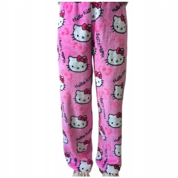 Hello Kitty Flanelpyjamas i Tegneserie Stil - Blød og Tyk Isolerende Pyjamas til Kvinder - Rosa Pink L Pink