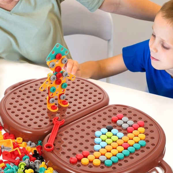 Magisk Montessori Lekverktygslåda med Elektrisk Borr, 3D-Pussel Mosaik Verktygslåda Barnspel, Kreativitetsverktygslåda för Barn i Åldrarna 3-12