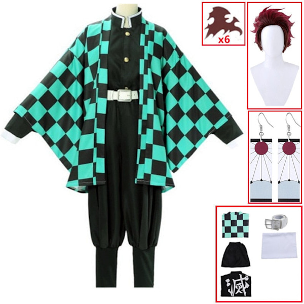 Demon Slayer Kimetsu no Yaiba Tanjirou Kamado Cosplay Puku Kimono Kappa Halloween Juhla Anime Vaatteet Uniformu Setti A4 A4 L