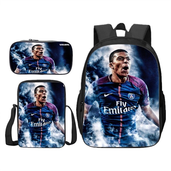 3-delt sett fotball superstar Mbappe ryggsekk student skolesekk -1 Y5 Y5 Only Backpack