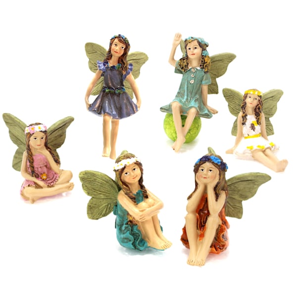6 stycken mini trädgårdsfigur älvor dekoration för Fairy Outdoor Garden Yard Hem Mini Fairy Staty Figur Enkel att använda present