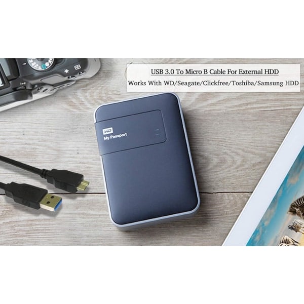 USB 3.0 -kaapeli Western Digital/WD/Seagate/Clickfree/Toshiba/Samsung kannettavalle kiintolevylle - USB 3.0 A/Micro-B -kaapeli 1m/1.5m/3m musta black 3M