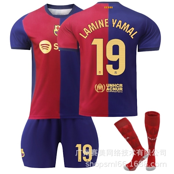 Lamine Yamal 19 Barcelona 24-25 hjemmefotballdrakt for voksne og barn for den nye sesongen - WELLNGS Kids 26(140-150cm)