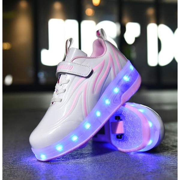 Børne LED USB Genopladelige Enhjulsskøjter Sko hvide og pink white and pink 35