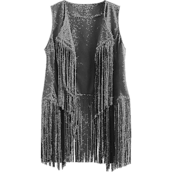 70-talls topper for kvinner denimskjorte disco frynsevest jakke - perfekt Dark Gray Dark Gray S