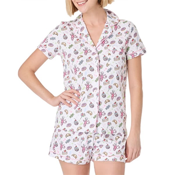 Pyjamas Set för Kvinnor, 2-Delat Knäppt Monkey Beach Shorts Set Y2k Loungewear Pjs för Jul Thanksgiving Gåvor Mjölkvit Milky white XS