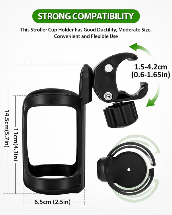 2-pack Universal Stroller Cup Holder - Adjustable Drink and Bottle Holder for Strollers, Walkers, Bikes
