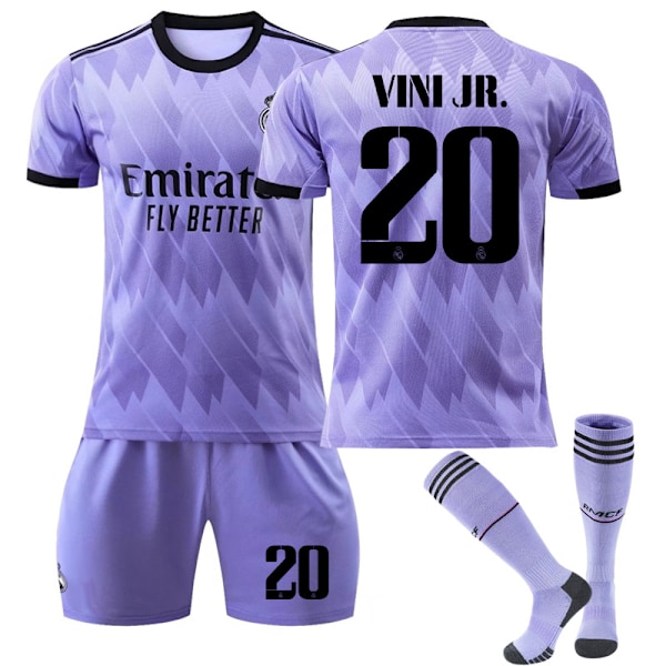 Ny sesong 2022-2023 Real Madrid Fotballdrakt Fotballuniformer VINI JR. VINI JR. VINI JR. 20 Kids 22(120-130CM)