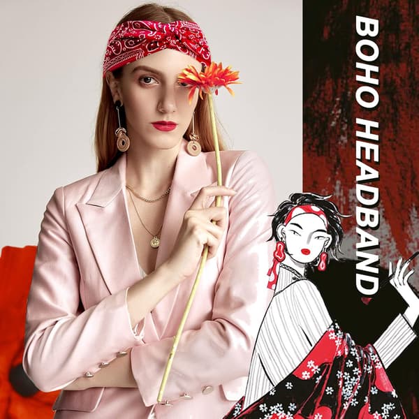 Sæt med 4 hårbånd til kvinder, Boho-blomsterstil, krydset, ZQKLA{JSR}