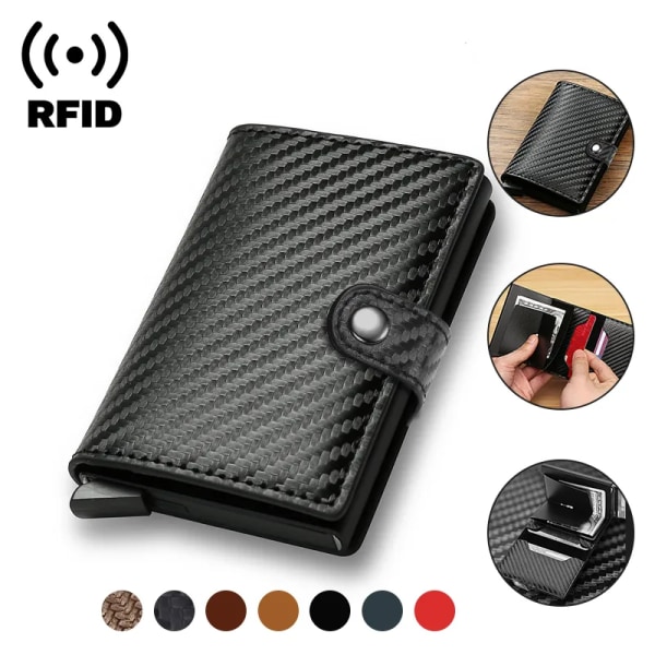 Kolfiber Kredittkortholder Lommebok Herre Rfid Smart Metall Tynn Slim Pop Up Minimalistisk Lommebok Liten Svart Lommebok Metall Vallet Black