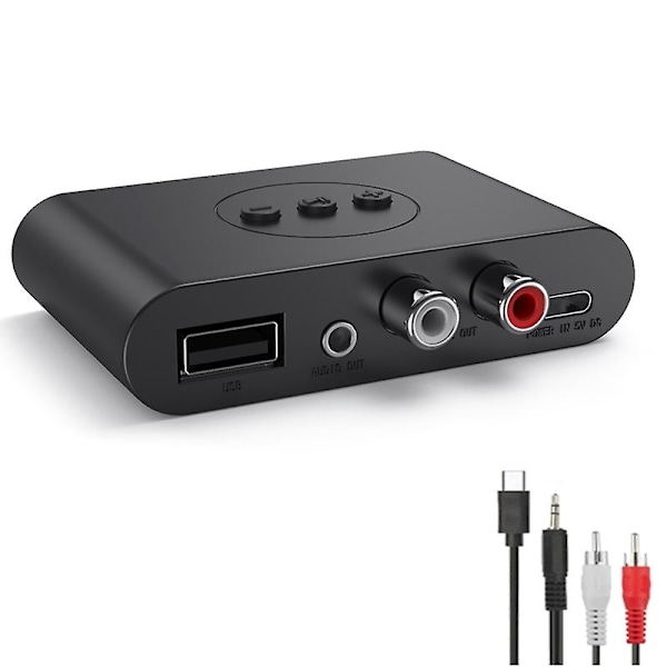 Bluetooth 5.2 Lydmottaker USB-minnepinne RCA 3,5 mm Aux USB Stereo Musikk Trådløs Adapter Med Mikrofon