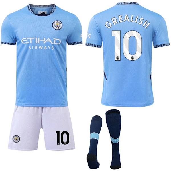 Manchester City Hjemme Barn & Voksen Fotballdraktsett med Sokker 2024-2025 Nr. 10 GREALISH Nr. 10 GREALISH No.10 GREALISH S