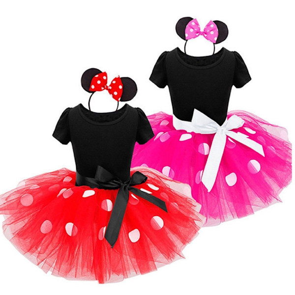 Babyflicka Minnie Mouse Prinsessklänning Sommarklänning Röd 70 cm Red 70
