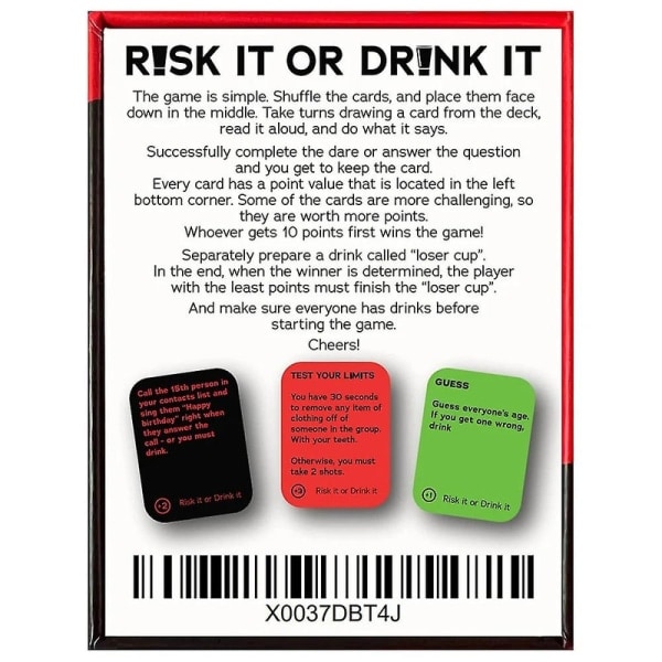 Risk It Or Drink It - Roligt Festspel för College - Kortspel Drickspel - Pregame Night - Uppsluppen Vågar Utmaningar Frågor - Vuxe Risk It Or Drink It