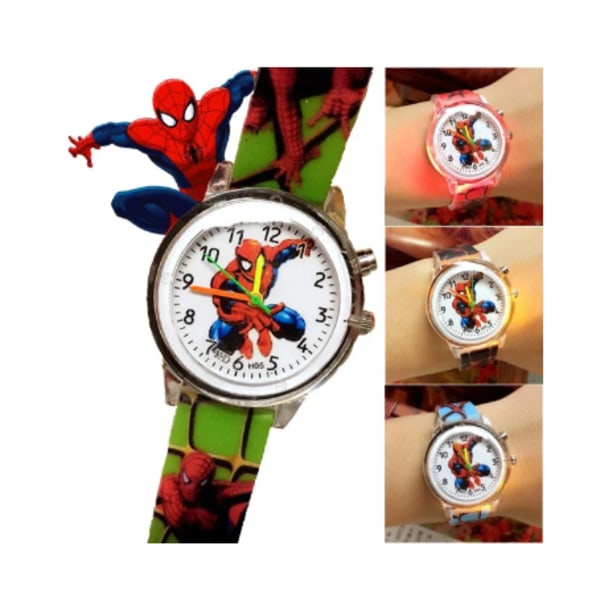 Barneklokke med Blinkende Lys Spiderman Klokkesilikonarmbånd Black