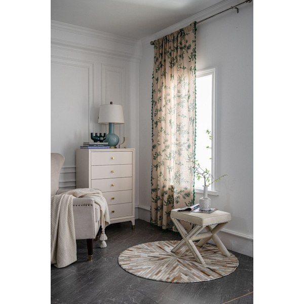 Bomulds- og linnedgardin med grønt fyrrekogleprint, Bed & Breakfast-gardin, halvskygge, køkkendørsgardin Grøn fyrrekogle-krog Green Pine fruit-hook 150*280