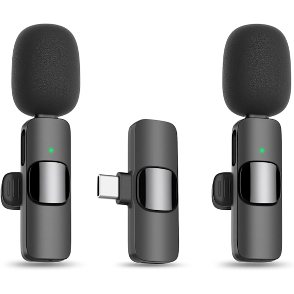 Trådløs Lavalier-mikrofon - Bluetooth Mini-telefonmikrofoner for videoopptak - 2 klips på mikrofoner med USB C-grensesnitt