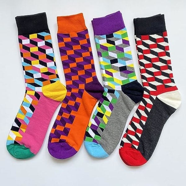 IC Roligt set för män Klänning Strumpor-Färgglada Roliga Nyhet Bomull Funky Crew Socks Pack,Konstsockor