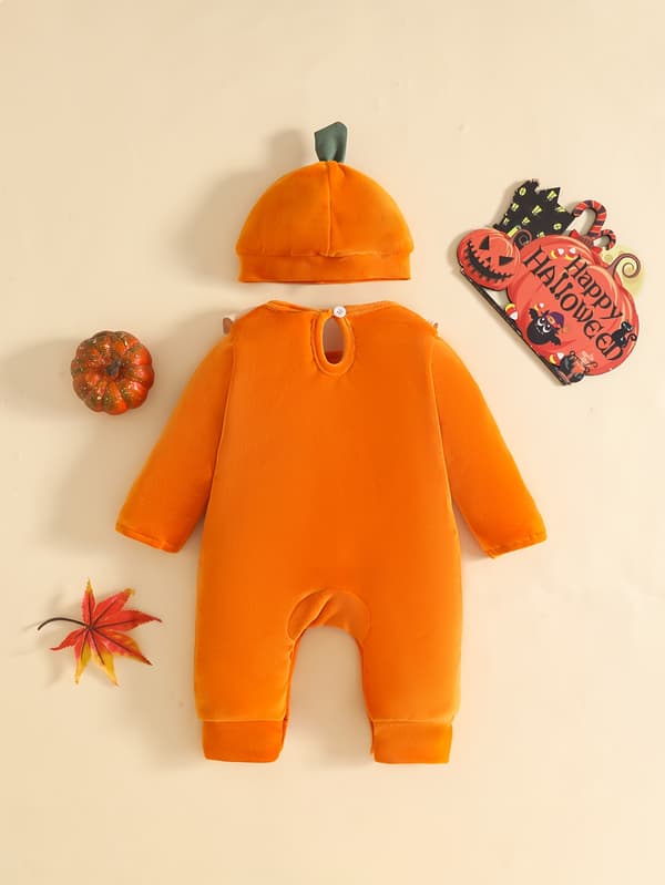 Baby Boy Græskar Broderet Hætte Romper Pullover til Efterår og Vinter 6-12M Orange-Red