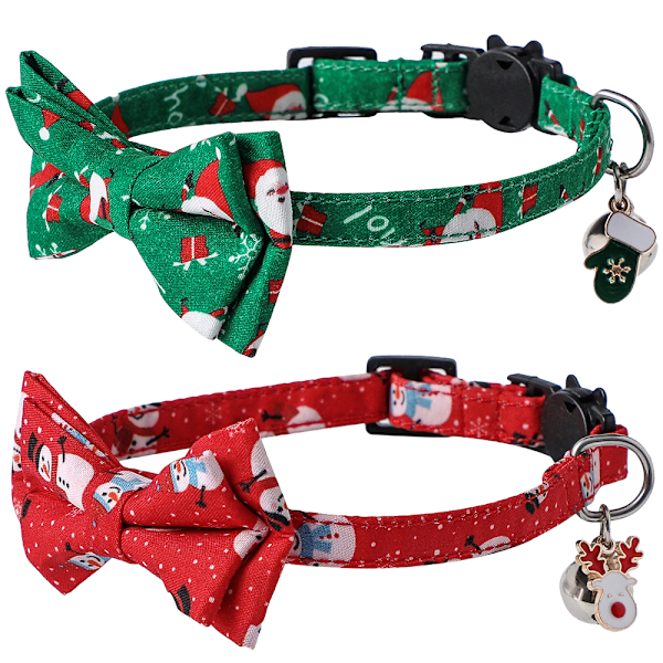 2 Pack Christmas Cat Collar Breakaway with Removable Bow Tie