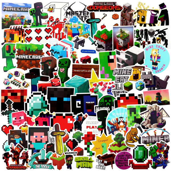 100 st Minecraft klistermärken - Pack med bilklistermärken, Minecraft klistermärken, bomb mix klistermärken