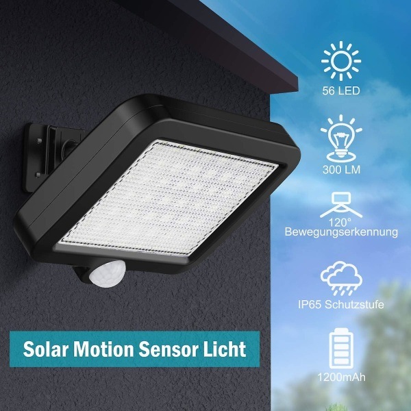 2-pack LED solcellslampor utomhus med rörelsesensor, IP65 vattentät, 120° ljusvinkel, solcellslampa för trädgård