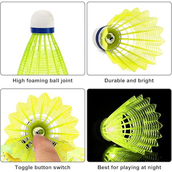 LED-sulkapallo, 12 kpl Sulkapallo, Nylon Sulkapallo