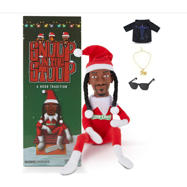 Snoop On A Stoop Jultomte Dukke Svart Nisse Dukker 118 Tommer Håndlaget Hip Hop Dukker Plysj Lekegaver For Hjem Hage Dog with gift box