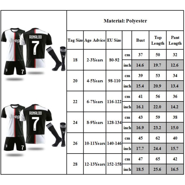 Barnfotballtrøye Ronaldo #7 Jersey Barn Treningssett Sport Fotballtrøyer 22#