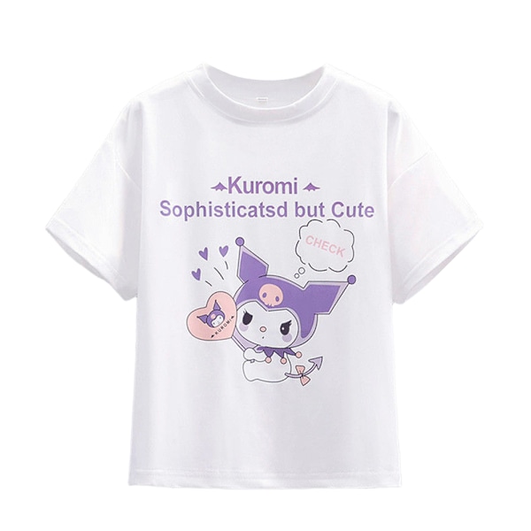 Kuromi Kjole Pige T-shirt Plysset Skjørt Outfit Sommer Casual Skole Tøj Hvid White 120cm