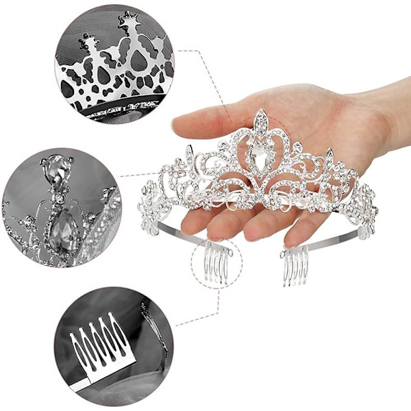 Makone Krystal Rhinestone Tiara Krone, Brude/Bryllup/Bal/Prinsesse Hårkam