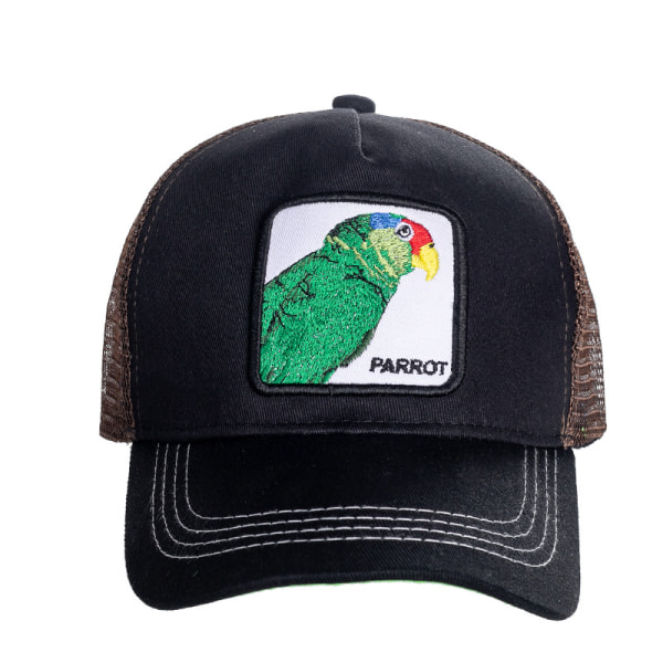 Mesh Animal Broderad Hat Snapback Hat Papegoja Svart Grö