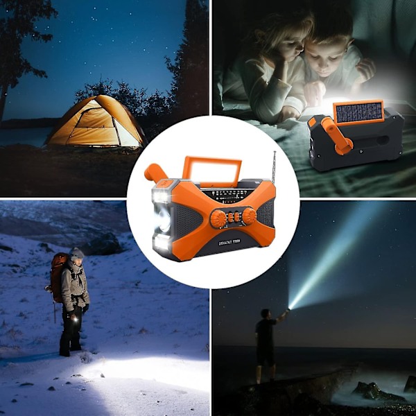 10000mAh Hätäradio Aurinko- ja Käsikäyttöinen Radio Kannettava AM/FM/NOAA Sääradio Puhelimen Latauslampulla - Täydellinen Orange