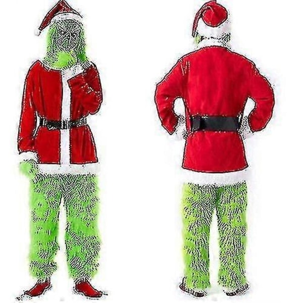 7-delt Grinch-kostume til julecosplay, voksen Santa-kostumesæt + maske A-Perfet Mask only Mask only M