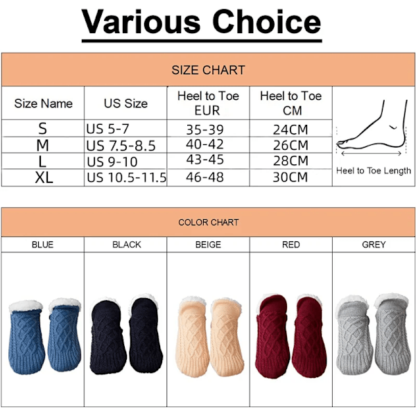 Damstickade Toffelsockor Mjuka Fuzzy Sockor Halkfria Sockor Vinter Inomhus Dubbla Lager Sovrumssockor Blå Blue S EU 35-39