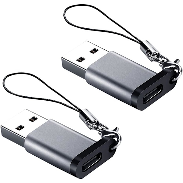 USB C hunn til USB A hann adapter (2-pak) med snor, grå