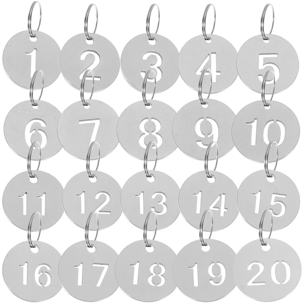 20st Rostfritt Stål Numrerade 1-20 Taggar Nyckelbrickor Rostfritt Stål ID-taggar Bagageetiketter (2.3X2.3CM, Silver) IC