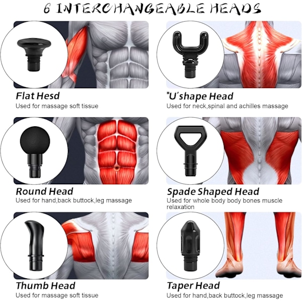 Muskelmassasjepistol med LED-ladeindikator - 6 massasjehoder