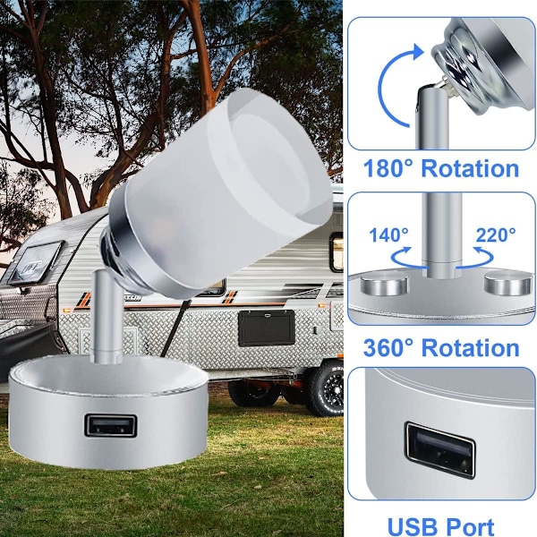 12V USB LED Läslampa med Touch-brytare, 3W Dimbar Väggspotlight för RV Båt Husbil[JR] 12V LED Reading Light with USB