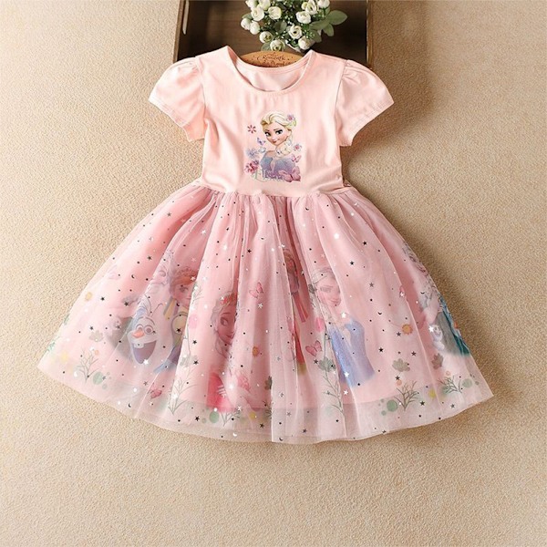 Flickor Frozen Elsa Prinsessa Tutu Tyllklänning Barn Festklänningar rosa pink 140cm