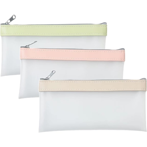 Clear Pencil Case 3 Packs - Soft Pencil Pouch, Pencil bags with Zipper, Portable Stationery Pen Case with Leather Closure, Cosmetic Bags