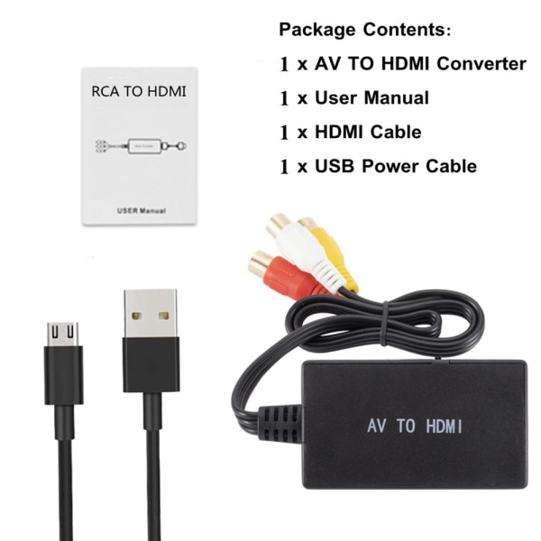 RCA till HDMI-omvandlare Komposit till HDMI-adapter Audio Video