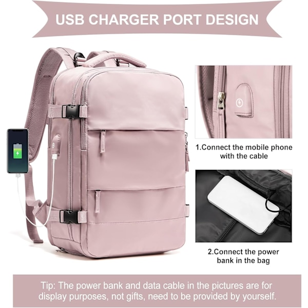 Stor Reseryggsäck för Kvinnor och Män, Kabinväska, Vandringsryggsäck Vattentät Utomhus Sportryggsäck Casual Dagsryggsäck Small light pink