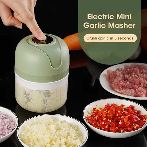 Mini Elektrisk Grøntsagsskærer Hvidløgspresser USB-opladning Ingefær Kød Hakker Foodprocessor Køkken Gadgets green-100ml